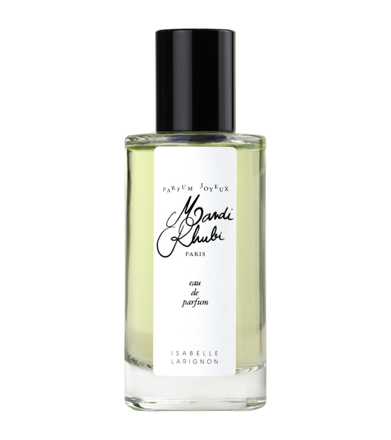 Mandi Rhubi by Isabelle Larignon — 50ml eau de parfum in a clear glass bottle with a black cap and a white label in script lettering.